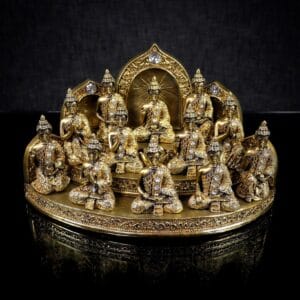 Set of 12 Buddha Figurines on Decorative Base