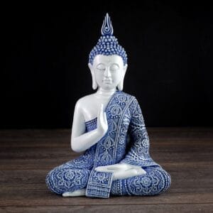 White and Blue Seated Buddha 8x4x11